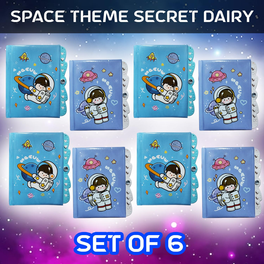 Party Propz Space Theme Password Diary -Set of 6pcs, Space Theme Return Gifts for Kids | Lock Diary for Kids | Lock Diary for Girls | Secret Diary with Lock | Return Gifts for Birthday | Lock Diary for Boys