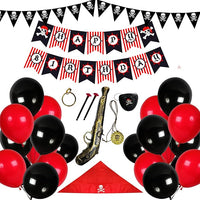 Party Propz Pirate Birthday Decoration Theme - 29 Pcs Pirates Ship Decoration With Eye Mask | Black Eye Patch | Pirate Eye Patch | Pirate Ship Balloons | Eye Cover | Happy Birthday Banner (Cardstock)