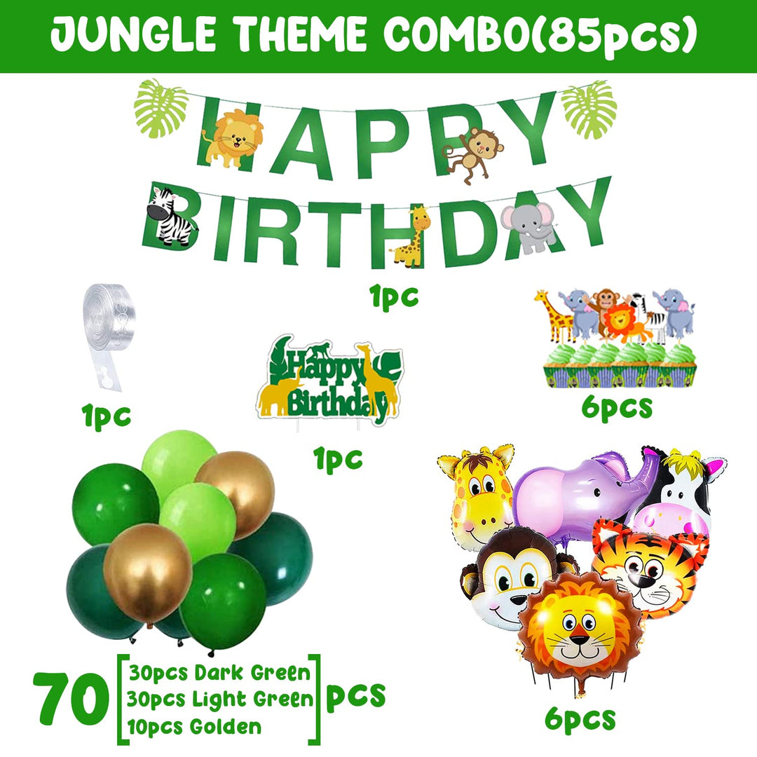 Party Propz Jungle Theme Birthday Decoration - 85 Pcs Animal Theme Birthday Decorations | Animal Balloons | Jungle Safari Theme Birthday Decoration Items For Kids | Birthday Decorations for Boys Girls