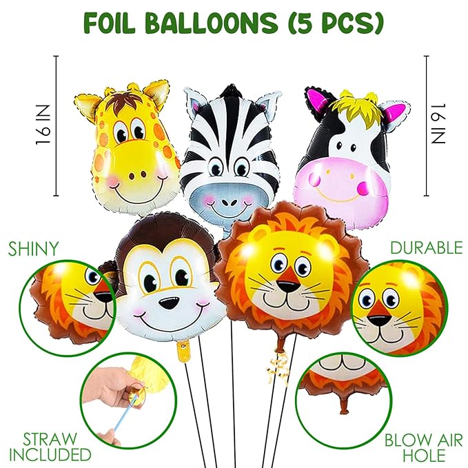 Party Propz Jungle Theme Birthday Decoration - 78 Pcs, Animal Theme Birthday Decorations | Animal Balloons | Jungle Safari Theme Birthday Decorations for Kids | Birthday Decoration Items for Boys