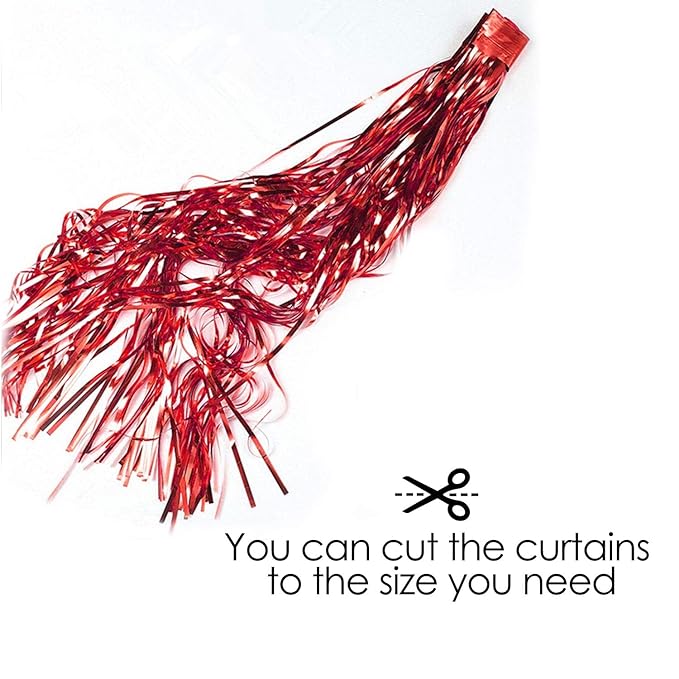 Party Propz 3 ft X 6 ft 10 inches Red Metallic Tinsel Foil Fringe Curtains for Birthday Wedding Engagement Bridal Shower Baby Shower Bachelorette Holiday Celebration Party Decorations (Set of 3)