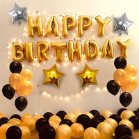Party Propz Birthday Decoration Items For Husband- 35Pcs, Golden and Black Balloons For Decoration | Star Foil Balloons | Golden Theme Decoration | Happy Birthday Foil Banner (cardstock)