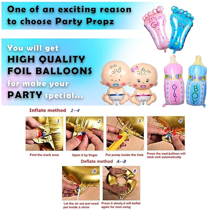Party Propz Baby Shower Combo Decorations Material Set - 77Pcs Baby Shower Photobooth Props, Latex Balloon, Feet Foil Balloon, Bottle Foil Balloon, Sash and Badge, Maternity, Pregnancy Photoshoot