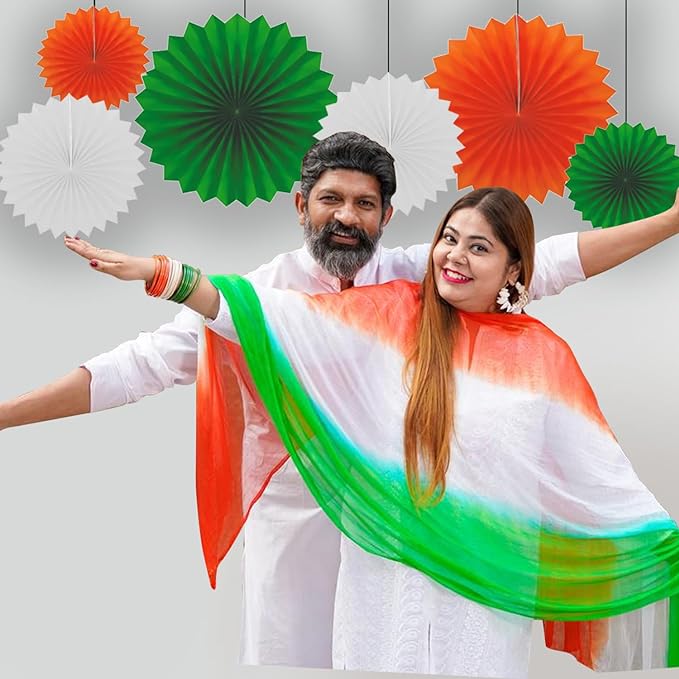 Party Propz Cricket Decoration Items - 6pcs Tricolour Paper Fan/Cricket Theme Decoration Items/Cricket Decoration Items For Room/Cricket Wall Décor