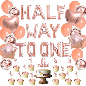 Party Propz Rose Gold Its My Half Birthday Decorations Set -Rose Gold "Half Way to One" Foil Balloon,Cake Toppers, Heart Star Baloons, Confetti Balloons, Metallic Balloons - Half Birthday Decoration For Baby girl,1/2 Birthday