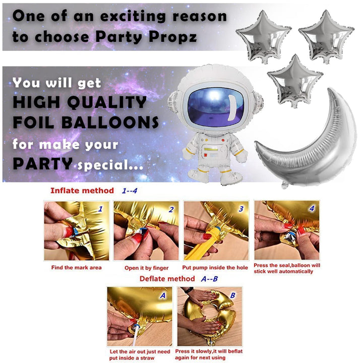 Party Propz Space Theme Birthday Decoration Kit - 55Pcs, Planet Theme Birthday Decoration | Astronaut Theme Birthday Decoration | Rocket Theme Birthday Decoration | Moon & Stars Foil Balloons