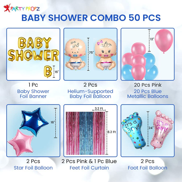 Party Propz Baby Shower Combo Decorations Set - Huge 50Pcs Baby Shower Backdrop Decoration | Baby Shower Decoration Items | Baby Shower Foil Banner | Pregnancy Photoshoot Material Items Supplies