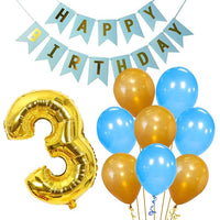 Party Propz 3rd Birthday Boy Blue Combo Banner (cardstock) Balloon and Number 3 Foil Balloon 22Pcs for Kids Birthday Decoration