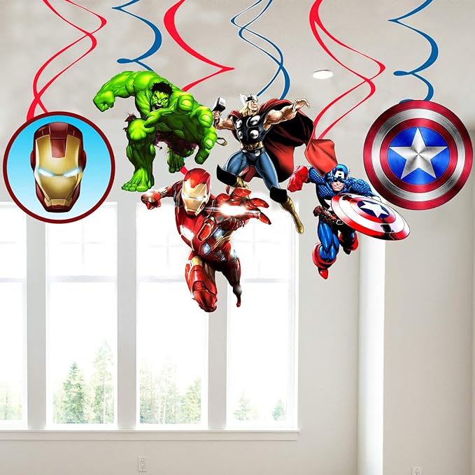 Party Propz Superhero Theme Birthday Decoration For Boys Swirls Hanging- 6pcs Superhero Theme Supplies / Birthday Decorations Kit For Boys