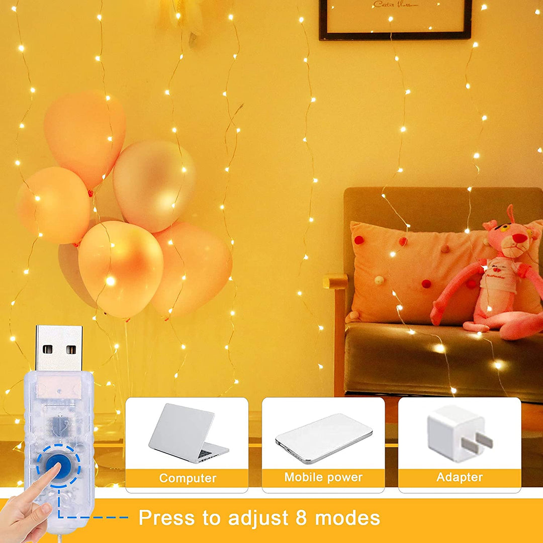 Party Propz Led Lights for Decoration - 300 LED Warm White Colour Curtain Lights for Decoration with Remote Control | 8 Flashing Modes | Fairy Lights for Room Decoration | Window Curtain Lights Home