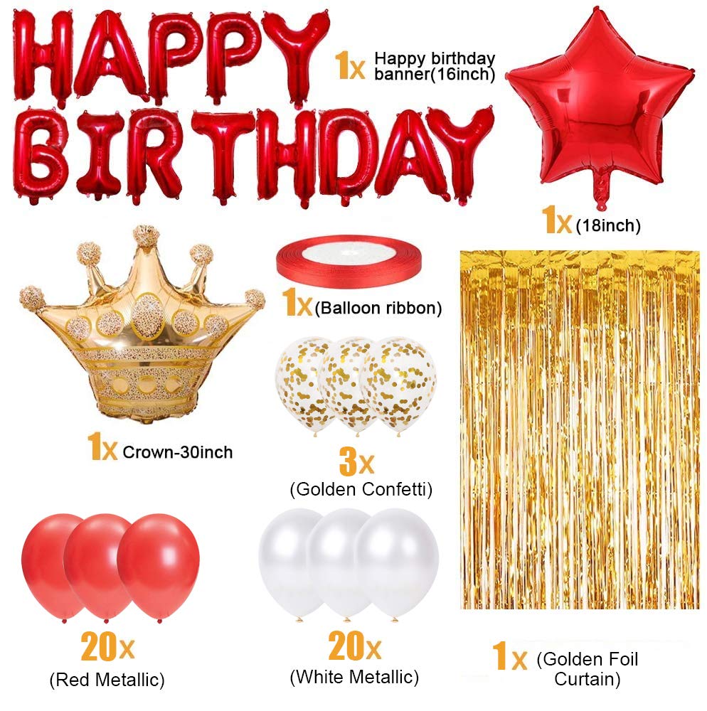 Party Propz Red Birthday Decoration Items - 48 Pcs Birthday Decorations Kit | Red Balloons for Birthday Decorations | Crown Birthday Decorations for Kids Birthday | Birthday Decorations for Girls