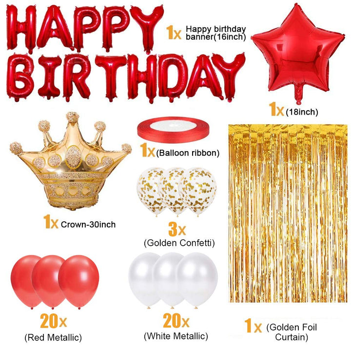 Party Propz Red Birthday Decoration Items - 48 Pcs Birthday Decorations Kit | Red Balloons for Birthday Decorations | Crown Birthday Decorations for Kids Birthday | Birthday Decorations for Girls