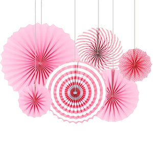 Party Propz Paper Decoration Items - 6pcs Pink Paper Fan Decoration Set | Paper Hanging Decoration Items | Decorative Hand Fans | Paper Craft for Wall Decoration | Party Decorations Items | Paper Fans