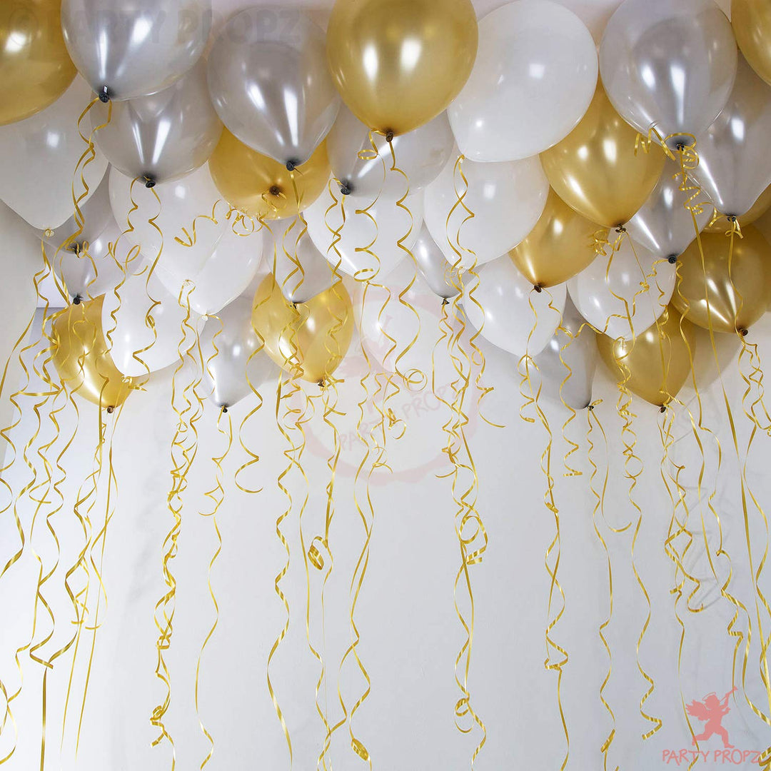 Party Propz Golden Balloon Curling Ribbons - 100Mtr | Ribbons for Decoration | Balloon Ribbon Curling | Golden Balloons for Decoration | Party Decorations Items | Curling Ribbon for Balloon Decoration