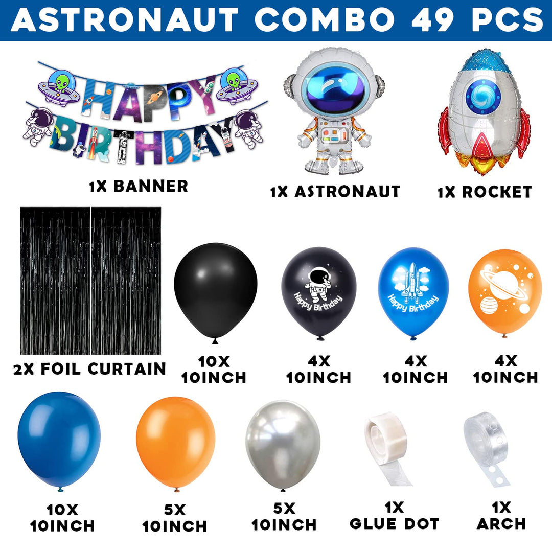 Party Propz Space Theme Birthday Decoration Kit - 49Pcs for Boys Space Birthday Supplies Metallic Balloon, Happy Bday Bunting, Foil Curtain,Rocket and Astronaut Foil Balloons Combo Girl, Boys