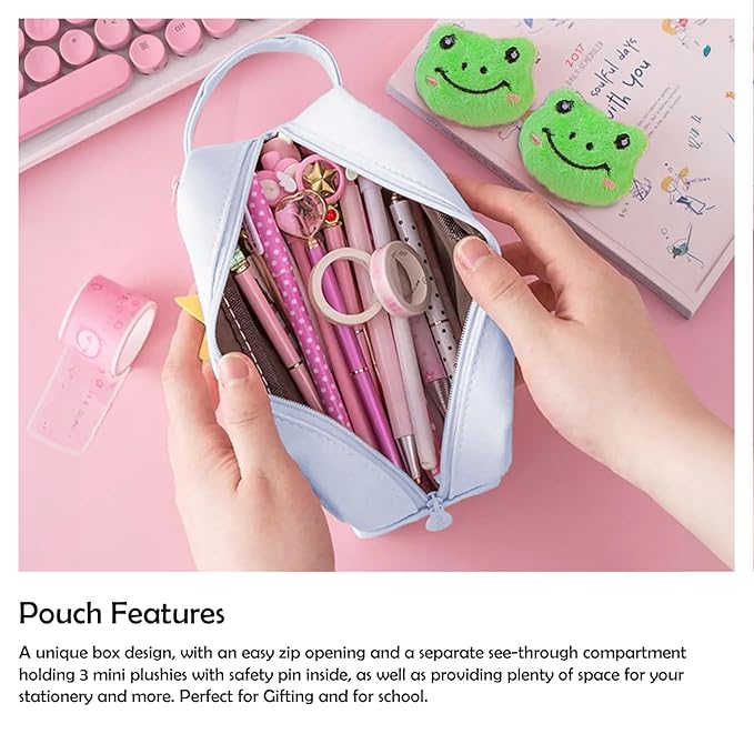 Party Propz Pencil Pouch for Girls- Pencil Pouch Return Gifts for Kids | Cute Pouch for Kids with Mini Plush Figures (Light Green Frogs) | Cute Pouches for Girls | Pencil Case Aesthetic | Kawaii Pouch