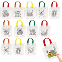Return Gift Bags for Kids Birthday - 12 Pcs, DIY Canvas Colouring Bags