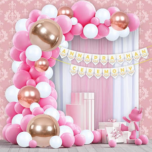 Annaprashan Decoration Kit – 75 Pcs Pink Theme Banner & Balloons