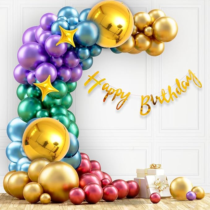 Party Propz Multicolor Balloons for Birthday - Pack of 56Pcs, Happy Birthday Decoration Kit | Multicolor Balloon Decoration for Birthday | Balloon Decoration Kit | Rainbow Theme Birthday Decorations
