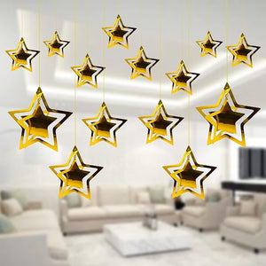 Party Propz 3D Star Hanging Decoration - 14 Pcs | Room Hanging Decor | Ceiling Hanging Decoration Items | Happy Birthday Decoration Items | Decoration Items for Living Room | Hanging Decoration Item