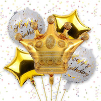 Party Propz Elegant Birthday Decoration Items - Set of 5 Golden Balloon Decoration for Birthday | Foil Balloons for Birthday | Happy Birthday Foil Balloon | Birthday Decoration Kit