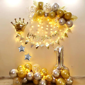 Party Propz 1St Birthday Decoration For Baby ,Crown,Numer 1 Foil,Metallic Balloons Combo 41Pcs For Boys Birthday Party Supplies/Girls Birthday Decoration Items/Kids Birthday Party Decoration Items