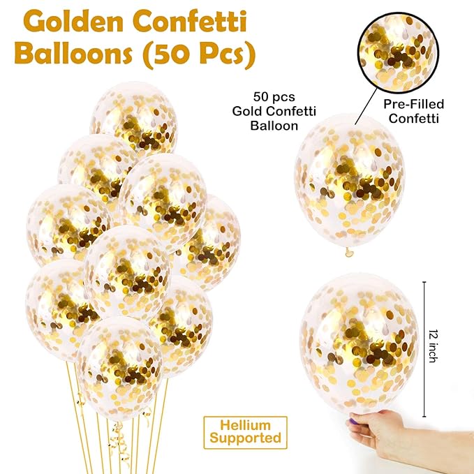 Party Propz Rubber Golden Confetti Balloons For Decoration|50Pcs Set For Decorations|Birthday Decerations|Helium Balloons For Birthday Decoration In Girls|Boys,Kids Parties Theme Baloon