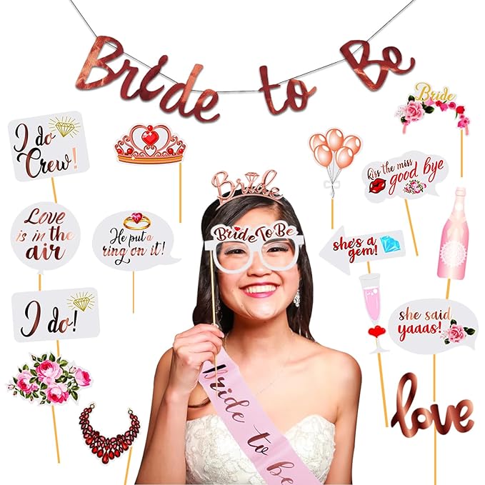 Party Propz Bride To Be Decoration Set Combo - 26 Pcs Bachelorette Party Decorations | Bride To Be Props | Bride To Be Sash | Bride To Be Tiara | Bride To Be Accessories | Bride To Be Sash And Crown