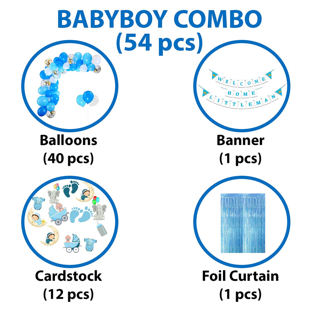 Party Propz Welcome Home Baby Decoration -54 Pcs Combo Baby Boy Welcome Home Decoration kit | baby welcome home decoration kit | Welcome Baby Boy decoration kit | New Born Baby Welcome Home Decoration