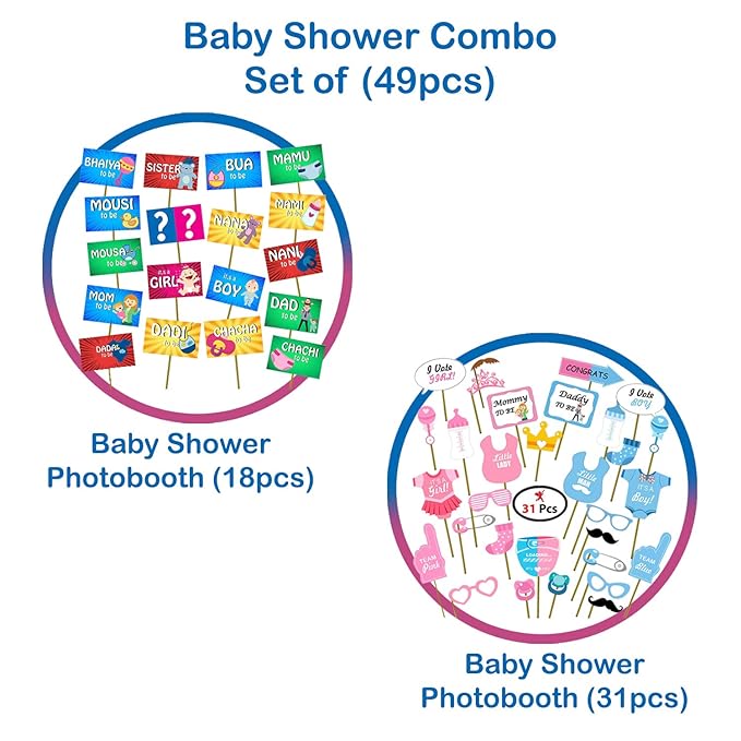 Party Propz Baby Shower Props - 49 Pcs Combo, Baby Photoshoot Props|Indian Family Baby Shower Decoration Items|Maternity Photoshoot Props|Dad to Be, Mom to Be Props|Party Props Decoration Set, Multi