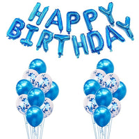 Party Propz Blue Birthday Decoration - 13Pcs Blue Balloons for Birthday Decoration | Happy Birthday Foil Balloons | Blue Metallic Balloons | Blue Confetti Balloons | Birthday Decoration Items for Boys