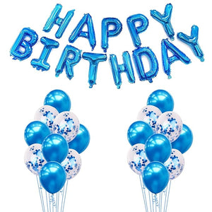 Party Propz Blue Birthday Decoration - 13Pcs Blue Balloons for Birthday Decoration | Happy Birthday Foil Balloons | Blue Metallic Balloons | Blue Confetti Balloons | Birthday Decoration Items for Boys