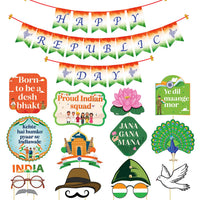 Party Propz Independence Day Decoration Kit – 17 Pcs 15 August Celebration Set with Reversible Happy Independence Day & Republic Day Banner