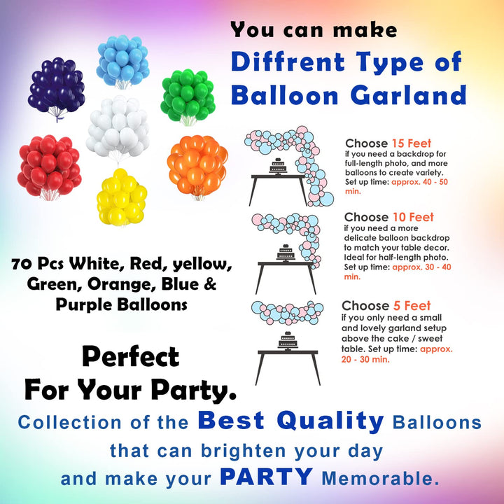 Party Propz Rainbow Theme Birthday Decorations - Pack of 73 Happy Birthday Decoration Kit | Multicolor Balloon Decoration for Birthday | Balloon Decoration Kit | Multicolor Balloons for Birthday