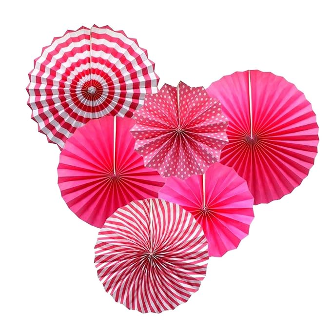 Party Propz 6Pcs Dark Pink Paper Fan Decorations For Birthday Decoration Items For Girls