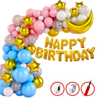 Party Propz Happy Birthday Decorations For Boys- 75Pcs|Happy Birthday Foil Balloon|Star-Moon Foil|Metallic Balloons With Hand Balloon Pump-Decoration Items For Birthday|Birthday Decoration Kit Combo
