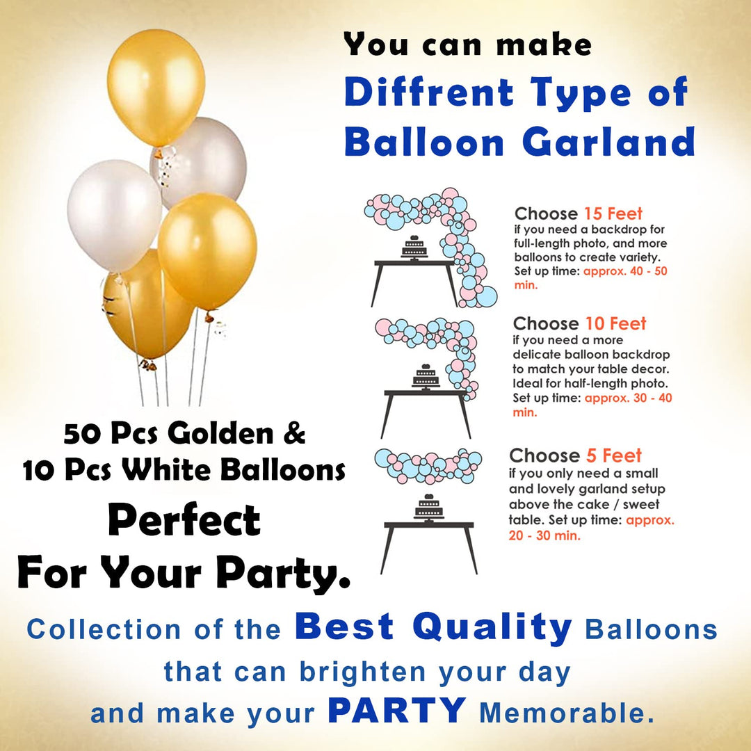 Party Propz White Birthday Decoration Items - Huge 69 Pcs White and Golden Balloon Decoration for Birthday | Birthday Decorations for Husband | Birthday Decoration Items for Boy | Gold Decorations