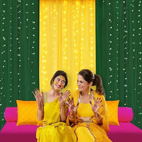 Haldi Mehndi Decoration Set – 6Pcs Backdrop Cloth with Lights for Ceremony