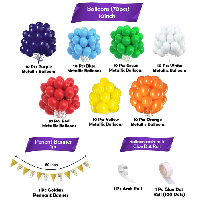 Party Propz Rainbow Theme Birthday Decorations - Pack of 73 Happy Birthday Decoration Kit | Multicolor Balloon Decoration for Birthday | Balloon Decoration Kit | Multicolor Balloons for Birthday