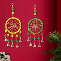 Party Propz Handmade Colorful Wall Decor- Set of 2Pcs Door Hangings for Home Decoration | Festive Decoration | Pom Pom Hanging for Home Decor | Rajasthani Decoration Items | Decorative Hanging Items