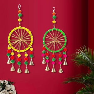 Party Propz Handmade Colorful Wall Decor- Set of 2Pcs Door Hangings for Home Decoration | Festive Decoration | Pom Pom Hanging for Home Decor | Rajasthani Decoration Items | Decorative Hanging Items