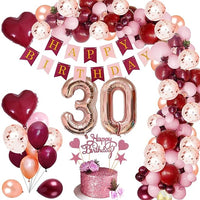 Party Propz 30th Birthday Decoration For Girls - 55 Items Combo Set Burgundy & Rose Gold - 30 Birthday Decorations / 30 Balloon / Happy Birthday Decoration Set For Girls /30 Decoration For Wife
