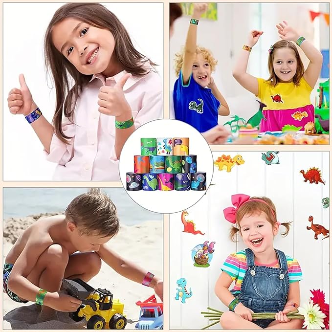 Party Propz Dinosaur Return Gifts for Kids - 12 Pcs Dinosaur Slap Bracelet for Kids | Best Birthday Return Gifts for Kids | Wrist Band for Kids | Slap Bands for Kids Return Gift | Scale Band for Kids