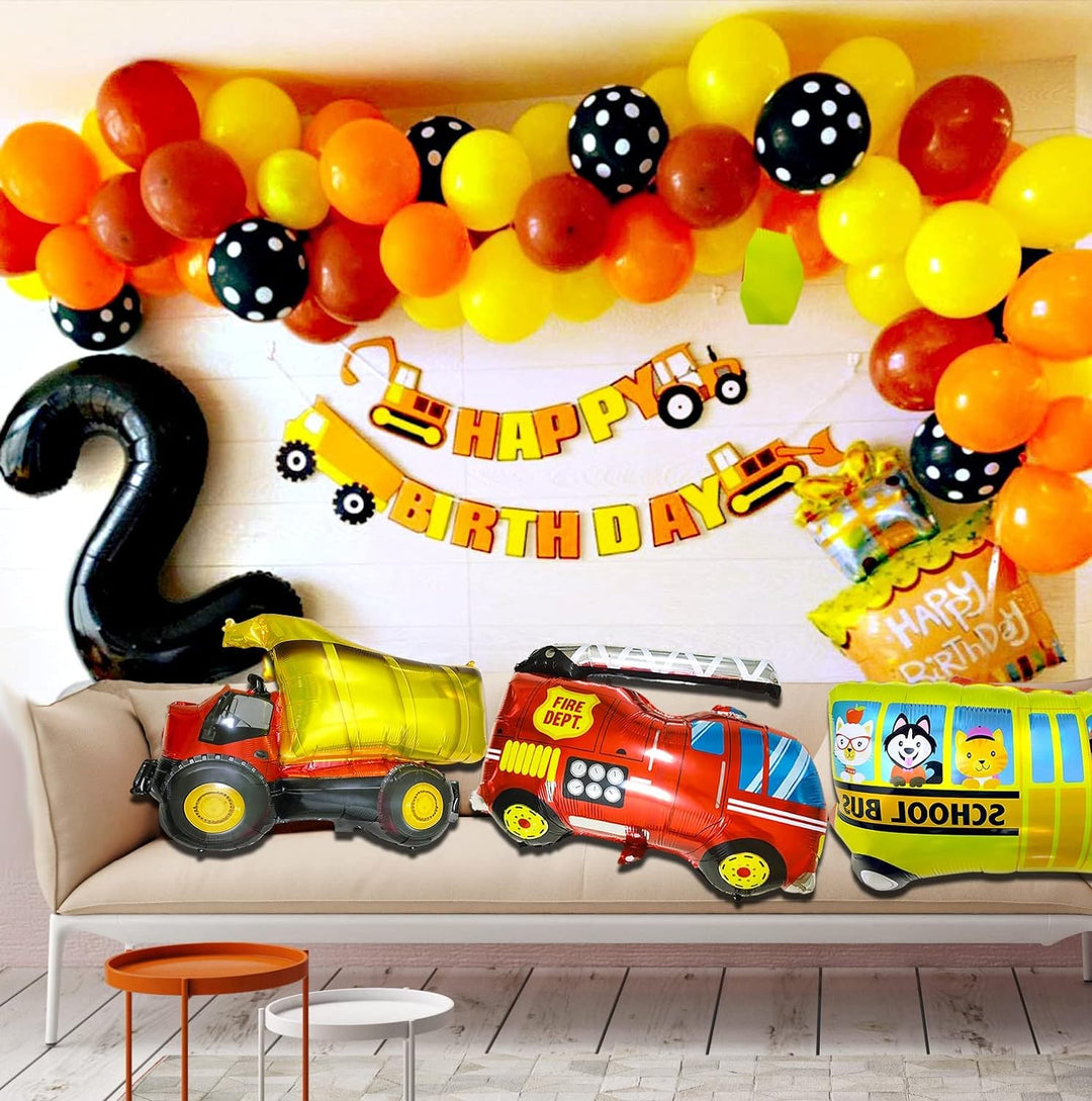 Party Propz Birthday Party Decoration Boys Vehicles Foil Balloons Train Police Car School Bus Fire Truck Ambulance for Kids Boys Birthday - Set of 6(multi)