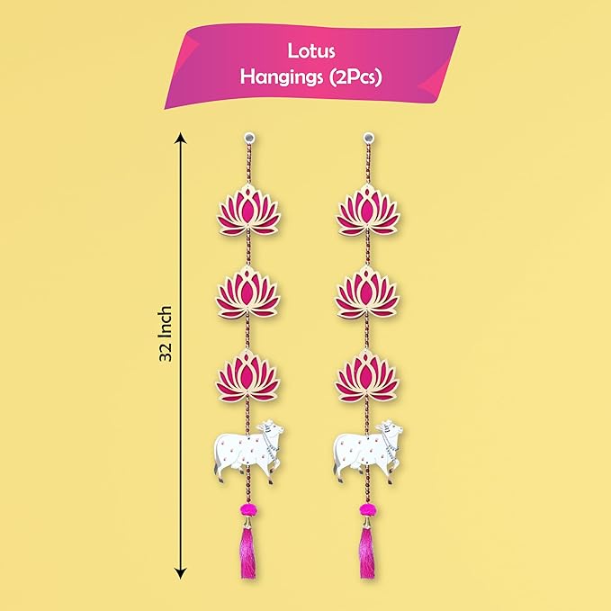 Party Propz Handmade Lotus with Pichwai Cow Wall and Door Hanging - 2 Pcs MDF Floral Wall Hangings for Home Decoration | Mandir Decorations Items | Rajasthani Main Door Entrance