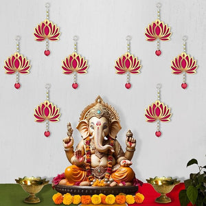 Handmade Lotus Hangings for Decoration – 8 Pcs MDF Wall Décor for Door, Mandir & Festive Setup