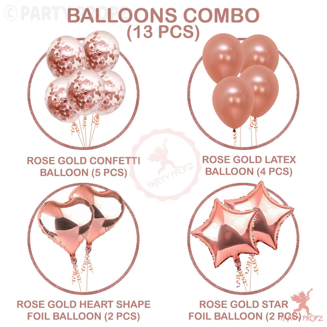 Party Propz 13Pcs Rose Gold Balloons Combo For Birthday Decoration Items| rose gold birthday décor | birthday balloons| rose gold confetti balloons