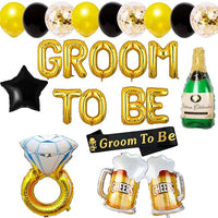 Party Propz Groom To Be Decoration Set Combo - 16 Pcs Bachelorette Party Decorations For Groom With Champagne, Ring, Cheers Foil Balloon And Groom To Be Sash | Bachelorette Decor | Groom to Be Balloon