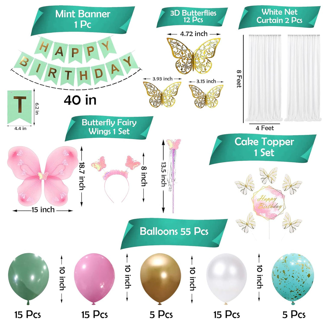 Party Propz Butterfly Birthday Decoration Items - Huge 72 Pcs | Butterfly Decoration Items | Butterfly Fairy Wings for Girls | Happy Birthday Balloons Set | Happy Birthday Banner (cardstock)