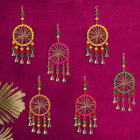 Party Propz Handmade Wall Decor And Door Hangings For Home Decoration -6Pc 6Inch Main Door Entrance, Pooja Room Rajasthani Traditional Decorative | Decorative Wall Door Hanging Latkan Toran With Bells